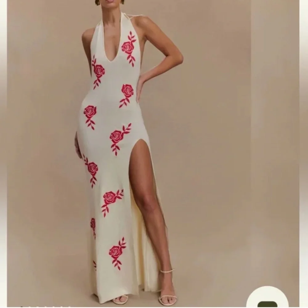 Meshki Shiloh Rose Halter Maxi Dress Ivory - Picture 1 of 4